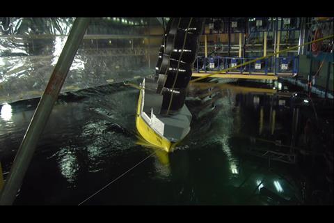 Wasp installation can result in heel, demonstrated in MARIN’s test tank. Photo: MARIN